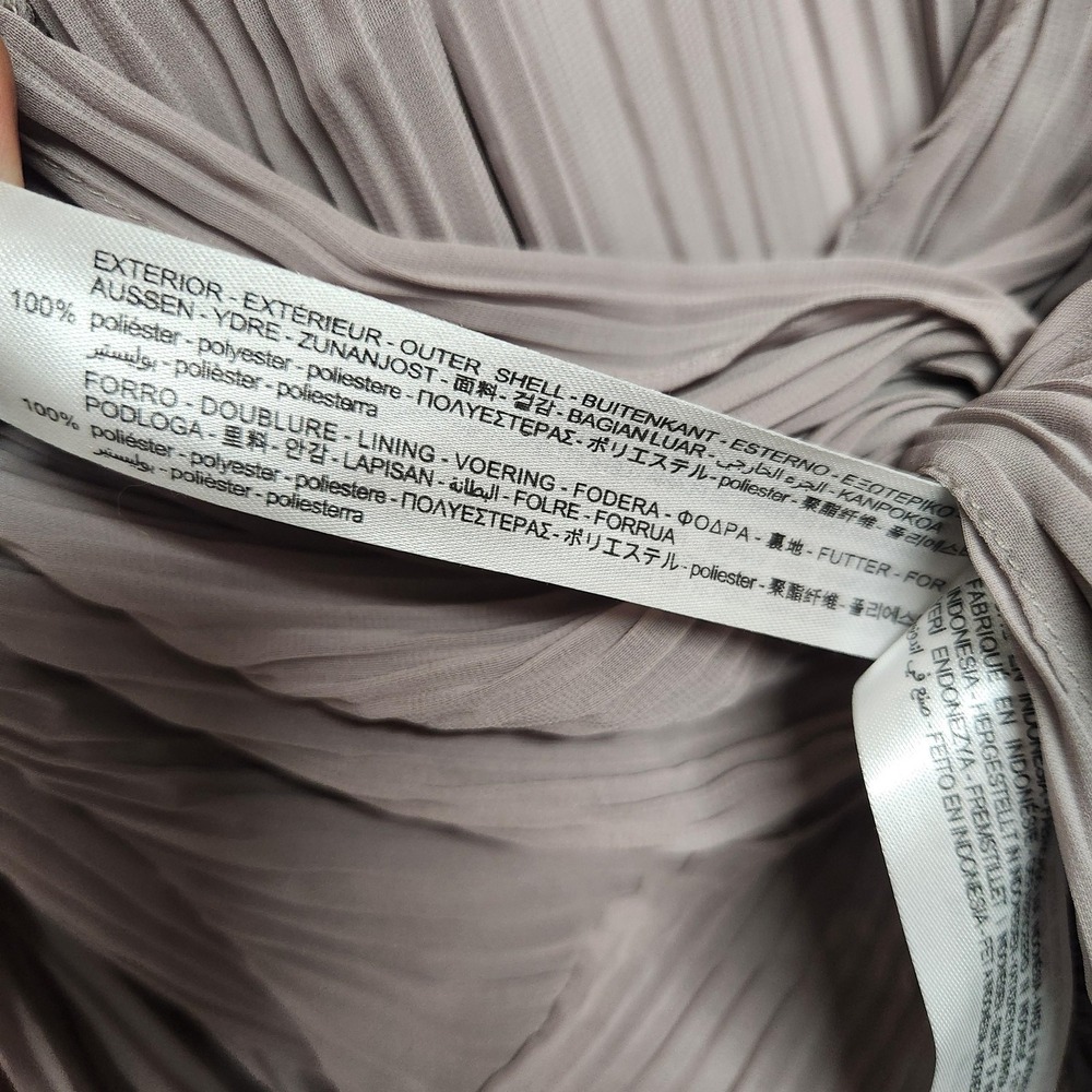 Zara Blouse Womens XS Beige Pleated Cropped Twist Front Balloon Sleeve Top - Picture 7 of 12